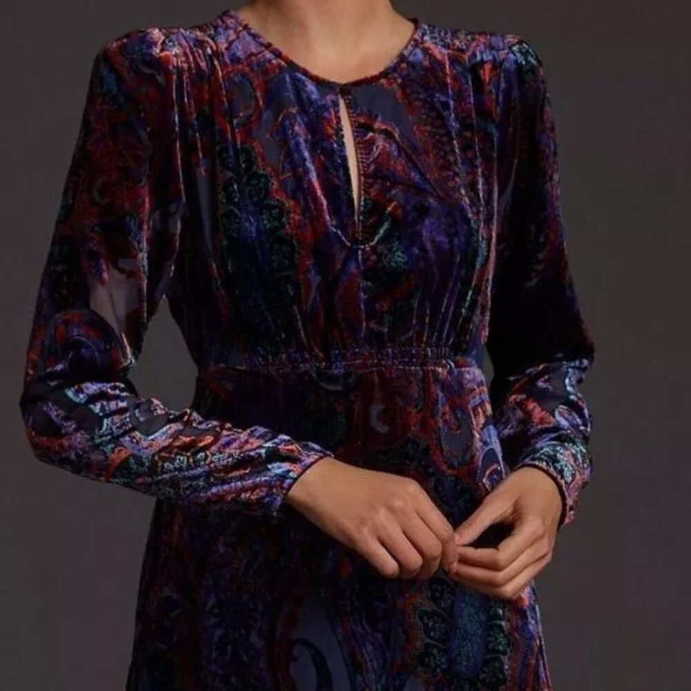 Anthropologie Velvet Burnout Floral Maxi Dress